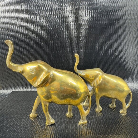 Vintage 1980s Heavy Metal Brass Elephant Figurine Set 2 Figure Decorative VTG - Picture 8 of 13